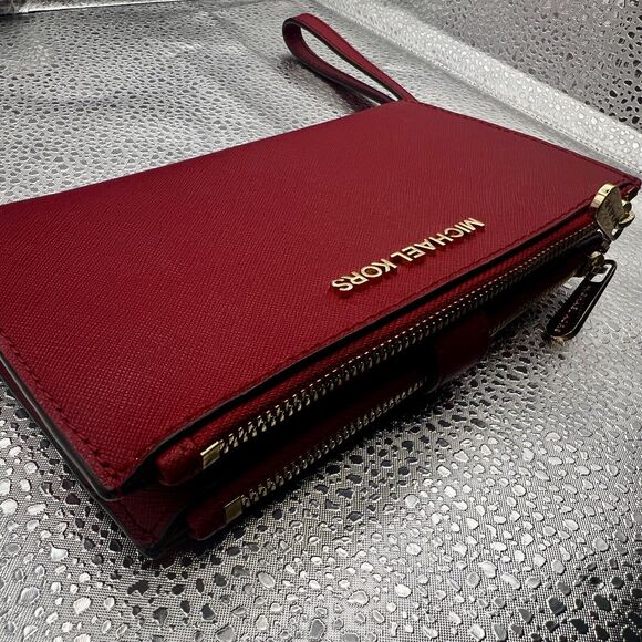 Michael Kors Jet Set Travel Double-Zip Wristlet/Wallet Discontinued Scarlet Red - Picture 4 of 16
